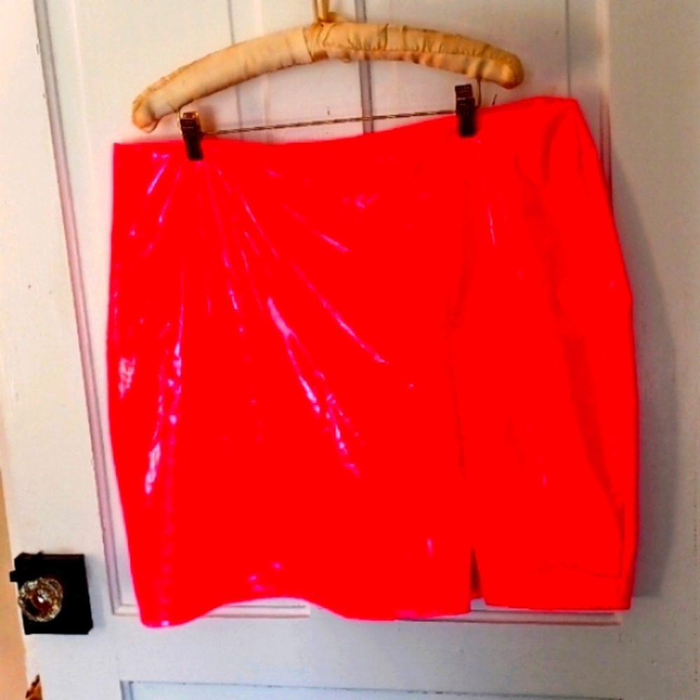 SHEIN Mini Skirt Hot Pink Vinyl Shiny Plus  3XL